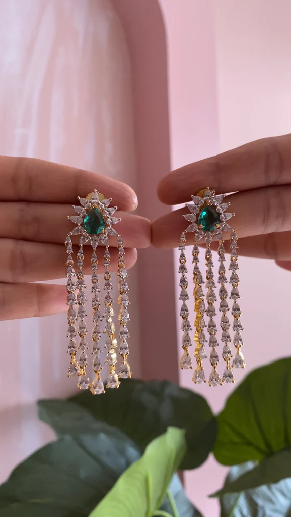 Green Stone AD Droplet Earrings